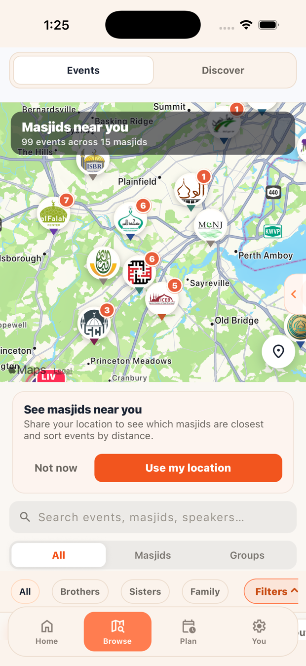 Map of NJ masjids near you